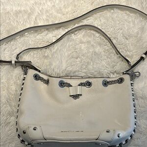Michael Kors White Leather Shoulder Bag with Silver Accents